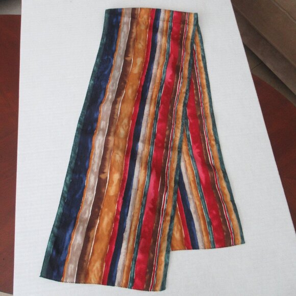 100% Silk Stripe Rectangular Scarf 10" x 54" Multicolor Excellent - Picture 4 of 8